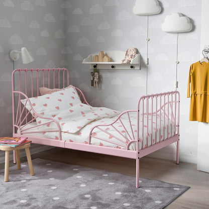 IKEA BARNDRÖM Duvet cover and pillowcase, heart pattern white/pink, Twin