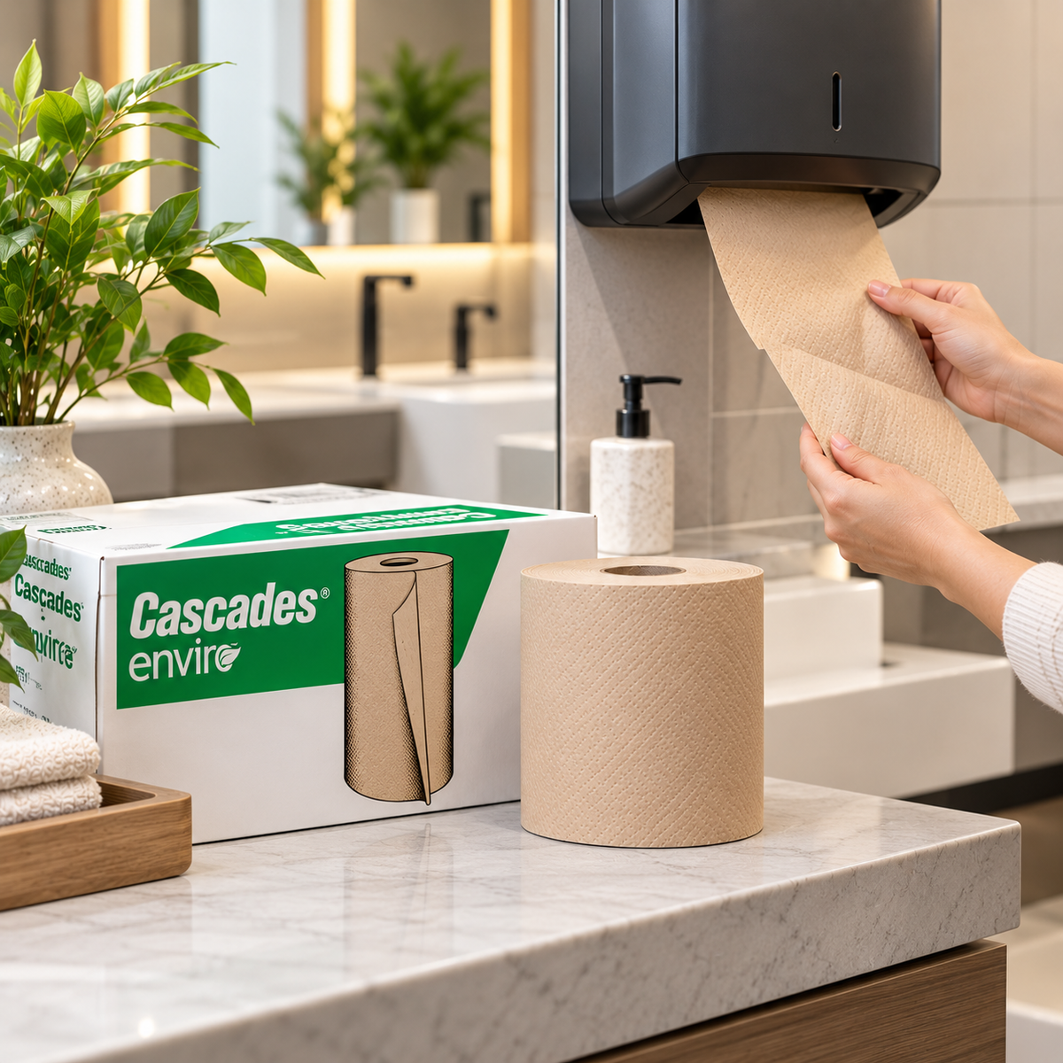 (12-Pack) Cascades Enviro Hand Paper Towel Rolls,  1-Ply, 100% Recycled Fiber, Absorbent Hand Towels