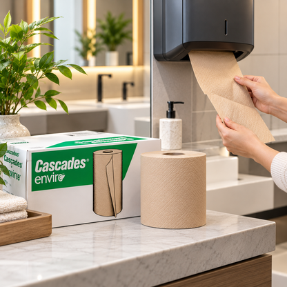 (12-Pack) Cascades Enviro Hand Paper Towel Rolls,  1-Ply, 100% Recycled Fiber, Absorbent Hand Towels