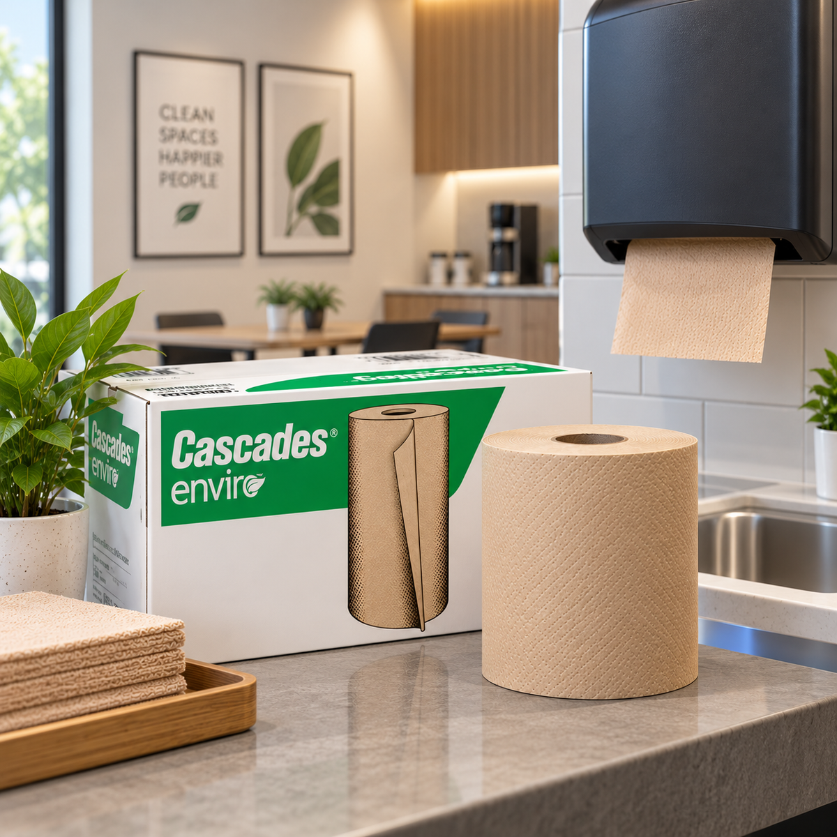 (12-Pack) Cascades Enviro Hand Paper Towel Rolls,  1-Ply, 100% Recycled Fiber, Absorbent Hand Towels