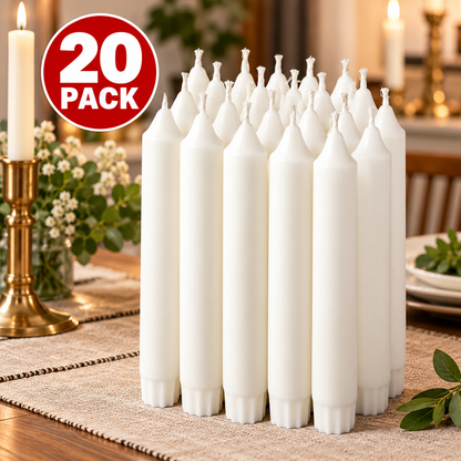IKEA JUBLA Unscented Taper Candles, 20 Pack, White, 19 cm (7 ½ ") Height, 6-Hour Burning Time, 100% Stearin Wax, Elegant Household Candles for Dining Tables, Weddings, Dinner Parties, Candle Holders & Home Décor