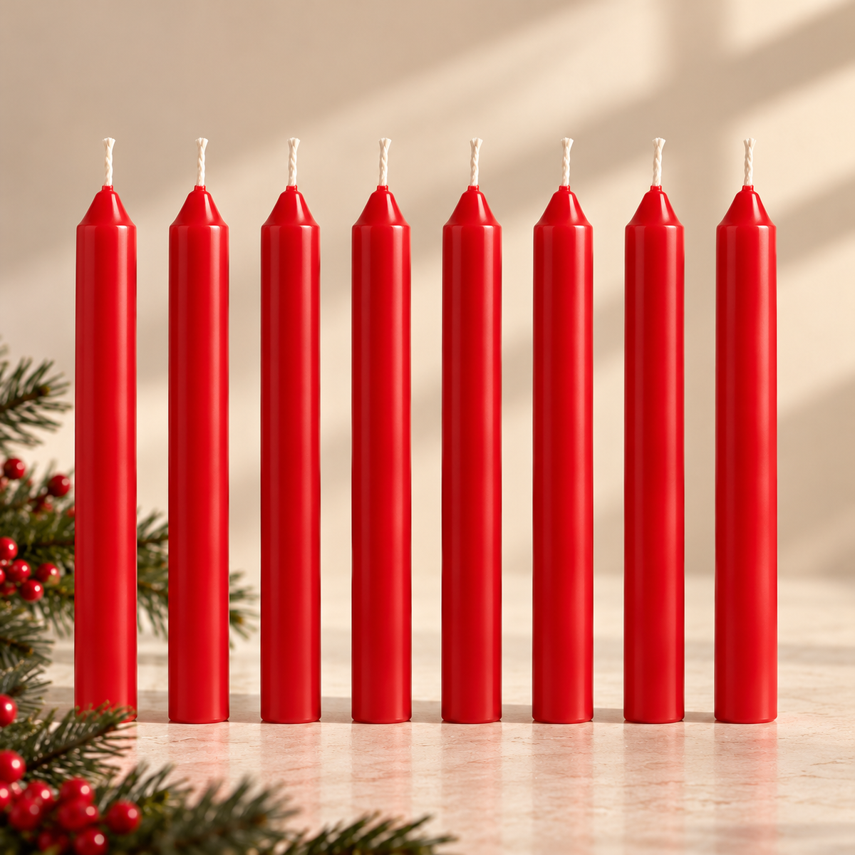 (8 Pack) IKEA VINTERFINT Red Unscented Taper Candles, 25 cm (9¾ Inch), Classic Straight Dinner Candles, 5.5-Hour Burn Time Each, Festive Christmas Table Decorations, Holiday Parties & Home Décor