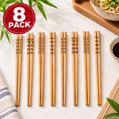 IKEA TREBENT Bamboo Chopsticks, 8 Pairs (16 Pieces), Natural Reusable Wooden Chopsticks, Lightweight Asian Dining Utensils for Sushi, Noodles, Rice, Ramen & Everyday Meals