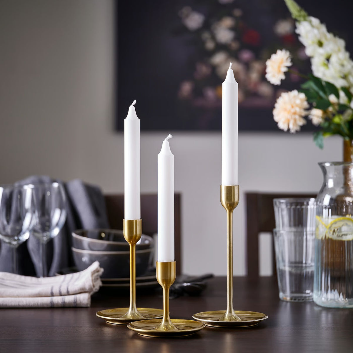 IKEA FULLTALIG Candlestick, set of 3, brass color