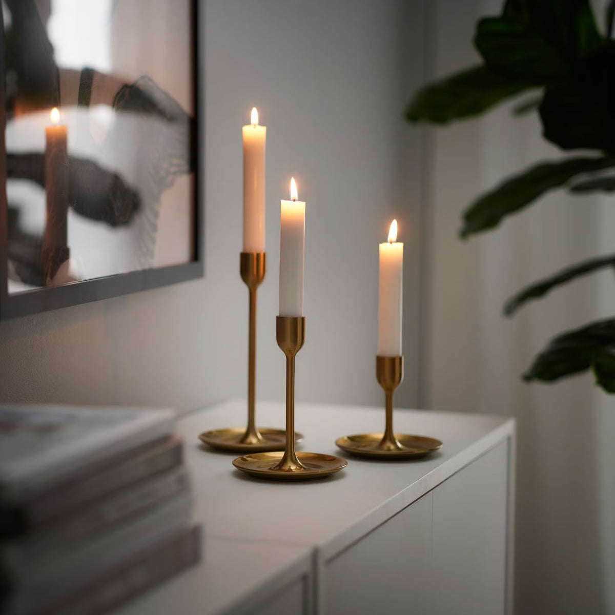 IKEA FULLTALIG Candlestick, set of 3, brass color