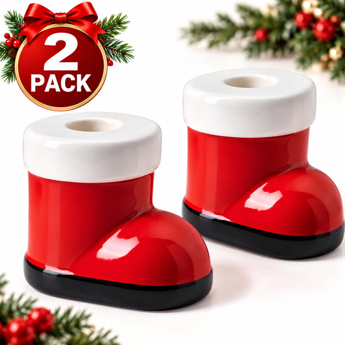 ( 2 Pack) IKEA VINTERFINT Santa Boot Candlesticks, Red & White Christmas Candle Holders, Festive Santa Claus Boot Decorations, Holiday Table Centrepieces for Dining Table, Fireplace Mantel & Home Décor (Copy)