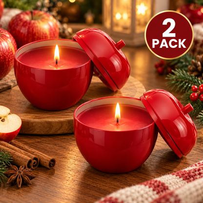 IKEA VINTERFINT Apple-Shaped Scented Candles, 2 Pack, Red, Apple & Cinnamon Fragrance, 24-Hour Burning Time Each, 8 cm (3 ¼ ") Diameter, Decorative Candles with Lids for Christmas, Holiday Home Décor & Gifts