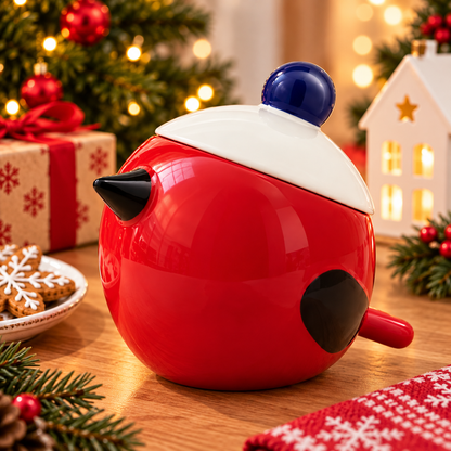IKEA VINTERFINT Bird-Shaped Bowl with Lid, Red Christmas Decorative Storage Container, Festive Ceramic Candy & Treat Bowl, Cute Holiday Tabletop Decoration for Kitchen, Dining Table & Home Décor