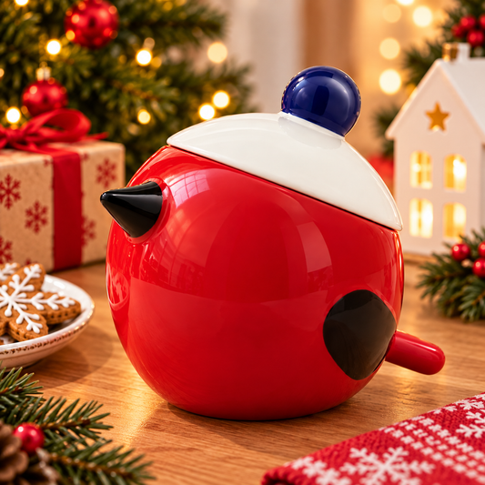 IKEA VINTERFINT Bird-Shaped Bowl with Lid, Red Christmas Decorative Storage Container, Festive Ceramic Candy & Treat Bowl, Cute Holiday Tabletop Decoration for Kitchen, Dining Table & Home Décor