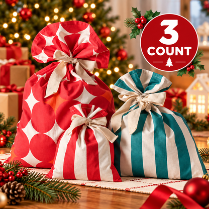 (3 Count) IKEA VINTERFINT Christmas Gift Bags, Mixed Colours & Festive Patterns, Decorative Holiday Gift Packaging Bags for Christmas Presents, Party Favours, Family & Friends