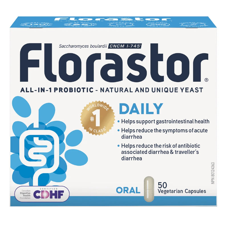 Florastor Daily Probiotic Supplement 2.5 Billion, 50 Vegetarian Capsules