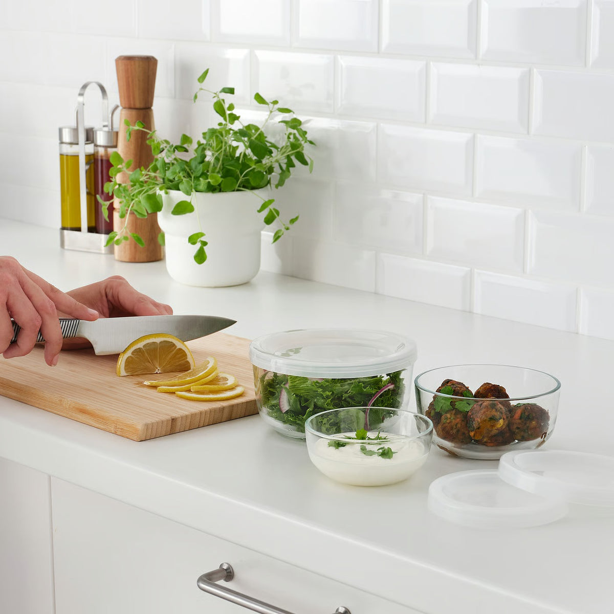 IKEA BESTÄMMA Food container with lid, set of 3, glass