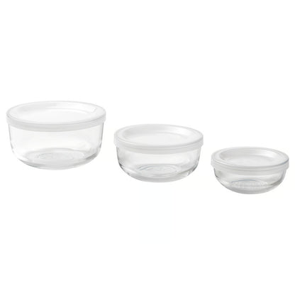 IKEA BESTÄMMA Food container with lid, set of 3, glass