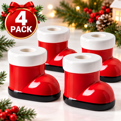 ( 4 Pack) IKEA VINTERFINT Santa Boot Candlesticks, Red & White Christmas Candle Holders, Festive Santa Claus Boot Decorations, Holiday Table Centrepieces for Dining Table, Fireplace Mantel & Home Décor