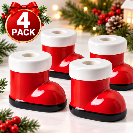 ( 4 Pack) IKEA VINTERFINT Santa Boot Candlesticks, Red & White Christmas Candle Holders, Festive Santa Claus Boot Decorations, Holiday Table Centrepieces for Dining Table, Fireplace Mantel & Home Décor