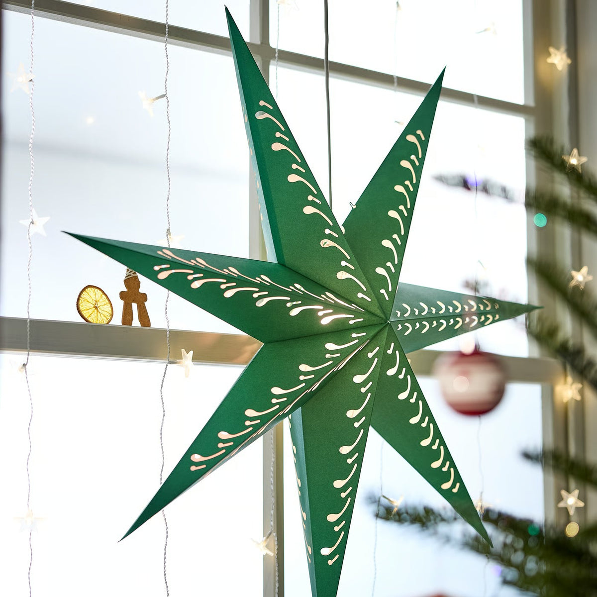 IKEA 90 cm Star-Shaped Paper Lamp Shade, Green & White, Indoor Decorative Shade