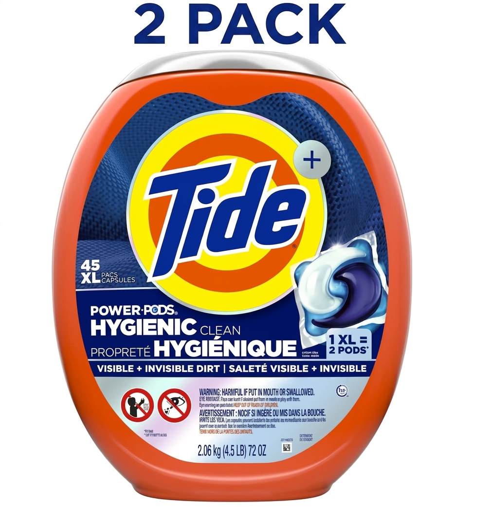 Tide Power PODS Laundry Detergent Pacs, Hygienic Clean, Original Scent, 45 Count x 2 Pack (90 Pacs Total)