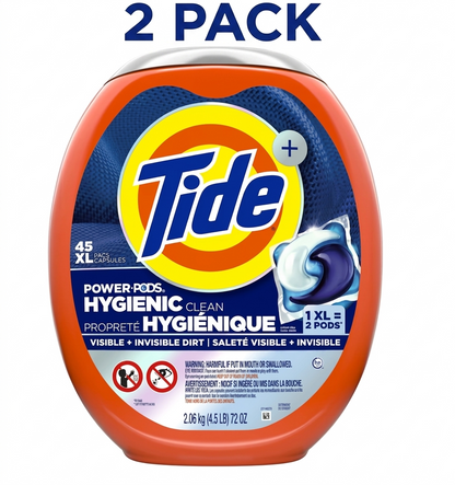 Tide Power PODS Laundry Detergent Pacs, Hygienic Clean, Original Scent, 45 Count x 2 Pack (90 Pacs Total)