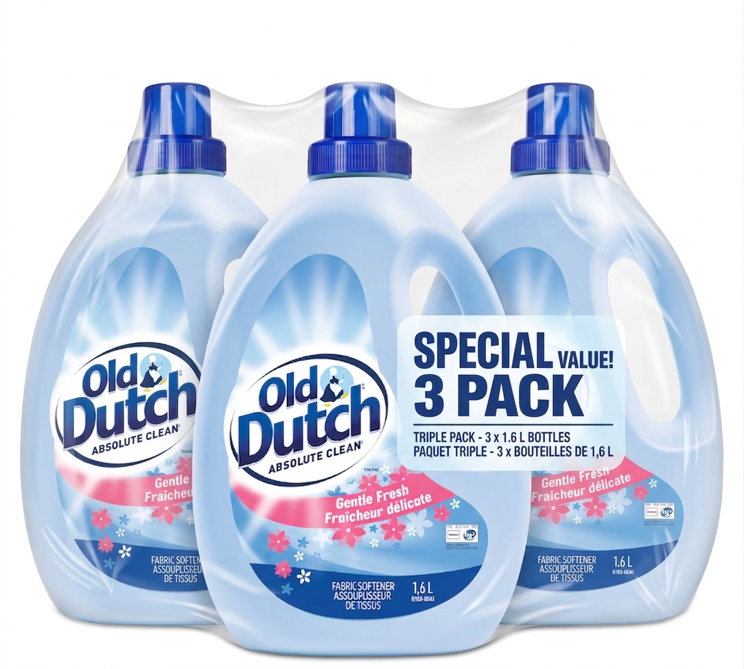 OLD DUTCH Gentle Fresh Liquid Fabric Softener 1.6L x 3 Pack | Long-Lasting Freshness & Softness | 4.8L Total