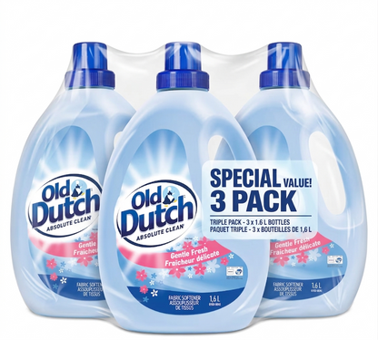 OLD DUTCH Gentle Fresh Liquid Fabric Softener 1.6L x 3 Pack | Long-Lasting Freshness & Softness | 4.8L Total