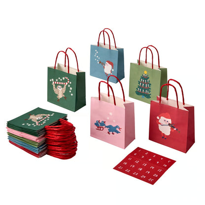 IKEA VINTERFINT Christmas Gift Bags, 25 Pack with Numbered Stickers, Mixed Festive Patterns, Small Paper Gift Bags for Advent Calendar, Christmas Treats, Party Favours & Holiday Gift Packaging, 10 × 10 cm