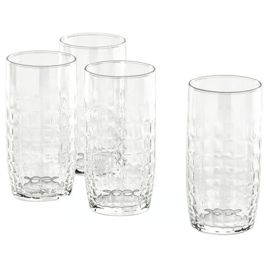 (4 Pack) IKEA Tall Faceted Drinking Glasses, Clear Glass, 14 oz