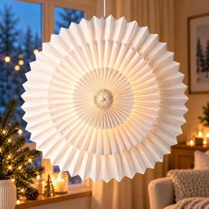 IKEA STRÅLA White Pleated Paper Star Lamp Shade, 55 cm (22 in), Decorative Snowflake Hanging Shade for Christmas, Holiday Window Displays, Bedroom, Living Room & Festive Home Décor (Light Source & Cord Not Included)