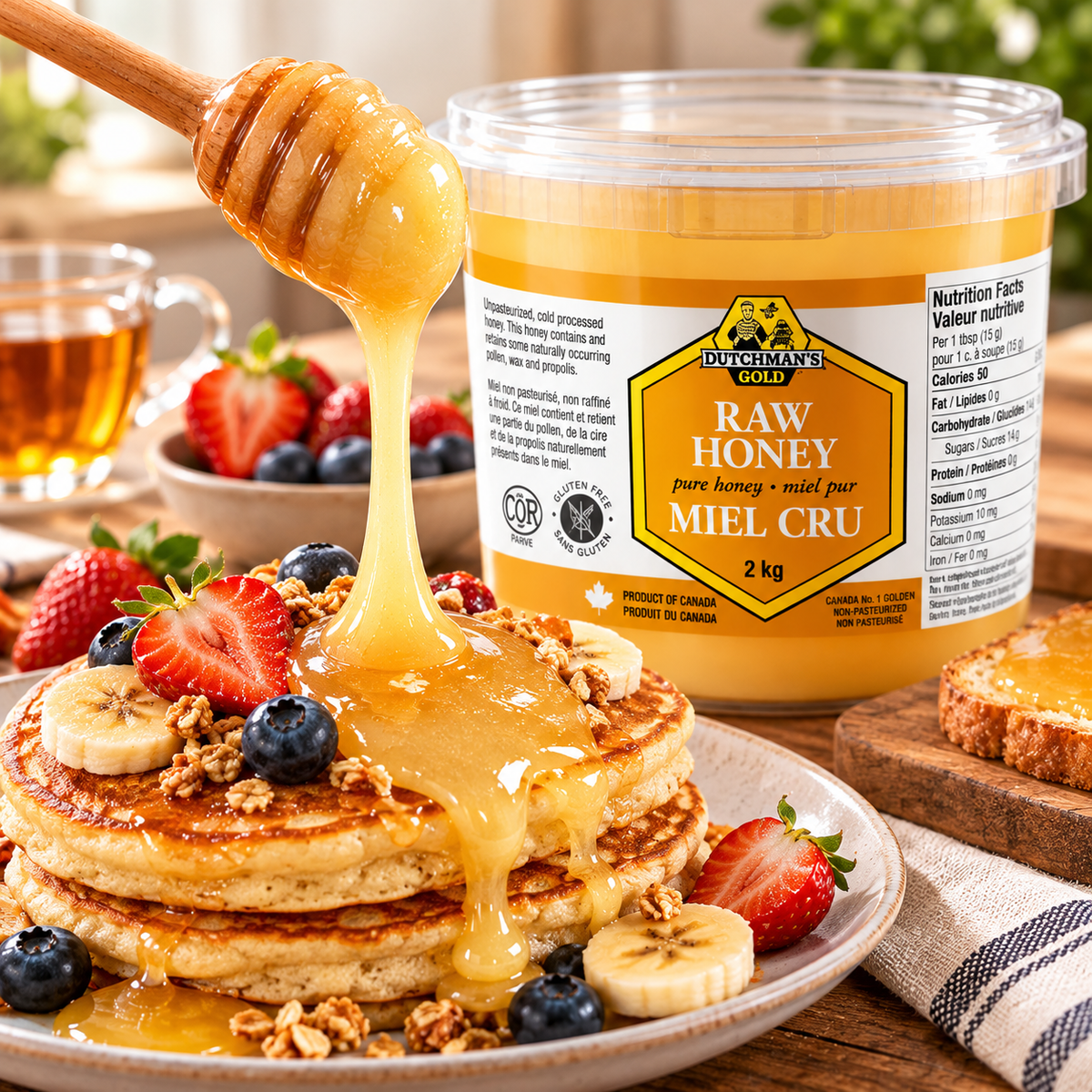 Dutchman's Gold 100% Pure Canadian Raw Honey, 2-Pack × 2 kg (4 kg Total), Unpasteurized Cold-Processed Honey, Smooth Creamy Spreadable Natural Honey for Toast, Tea, Baking, Cooking & Everyday Use