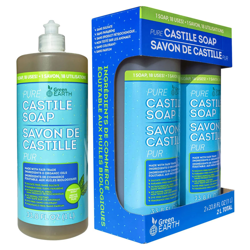 Savon liquide de Castille pur Green Earth, 1 L, paquet de 2