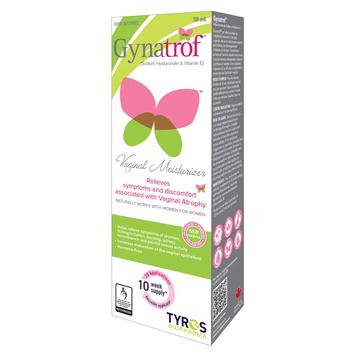 Gynatrof Natural Vaginal Moisturizer, Hyaluronic Acid & Vitamin E, 2 x 50 mL