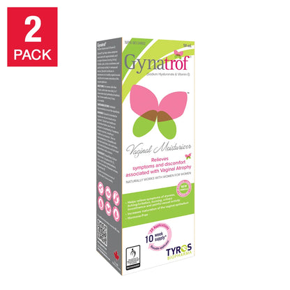 Gynatrof Natural Vaginal Moisturizer, Hyaluronic Acid & Vitamin E, 2 x 50 mL