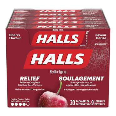Halls Cherry Flavour Cough Drops, 20 × 9 lozenges