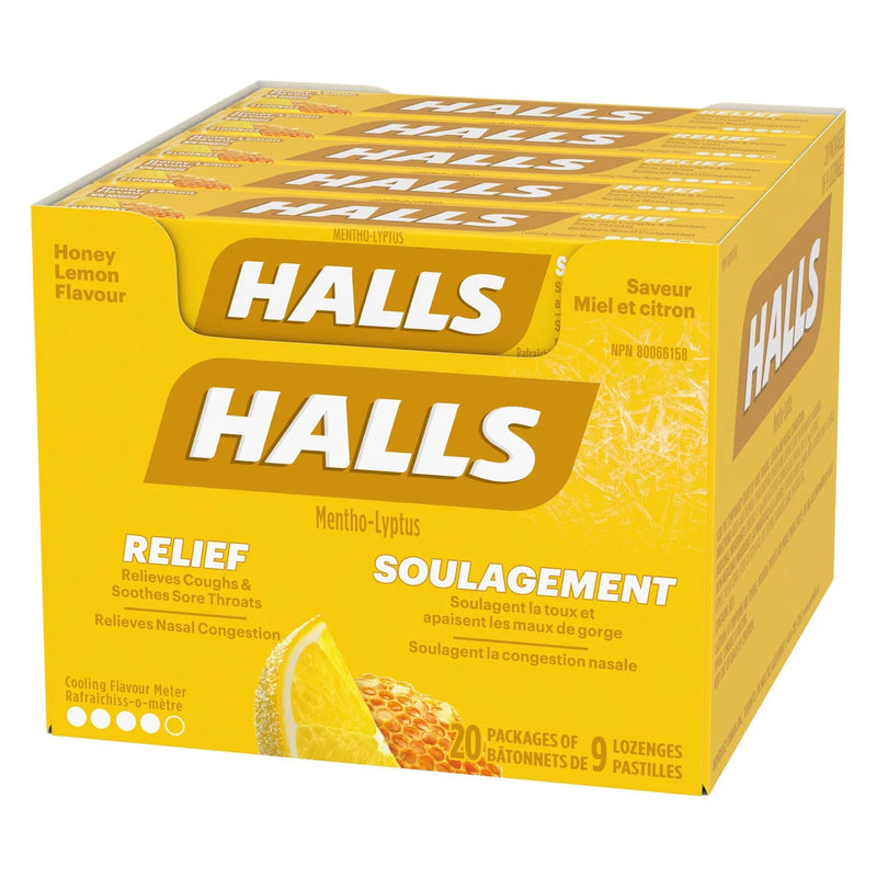 Pastilles contre la toux au miel et au citron Halls, 20 × 9 pastilles 