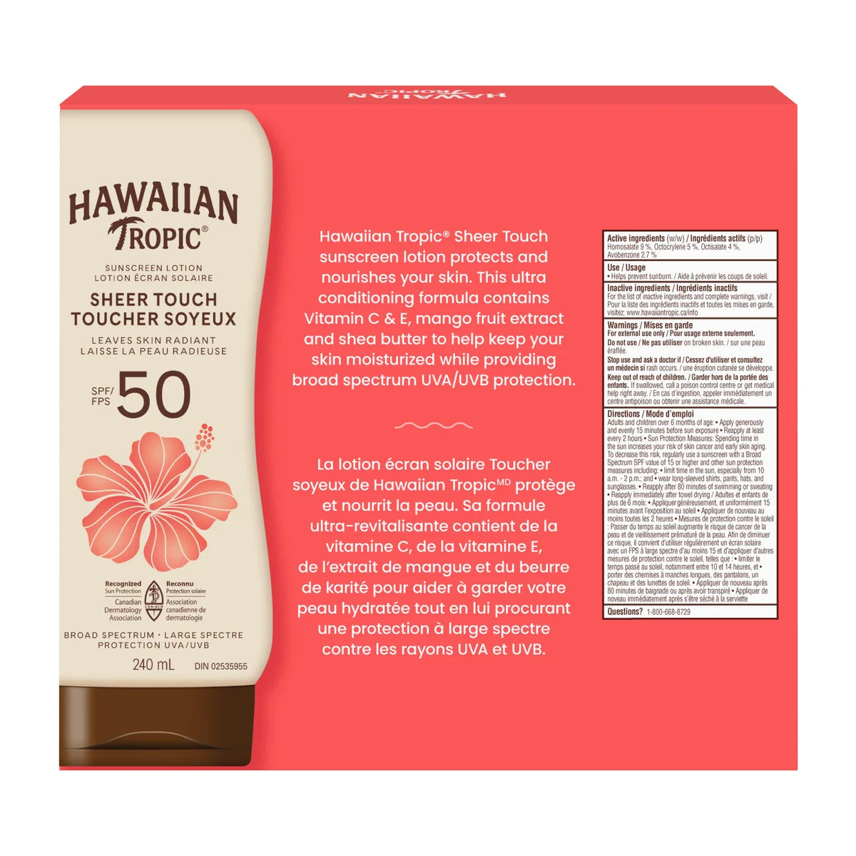 Hawaiian Tropic Sheer Touch Sunscreen Lotion SPF 50, 3 x 240 mL