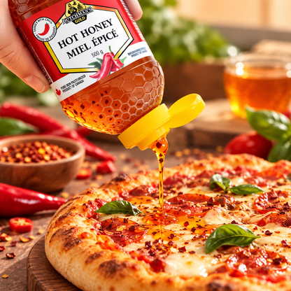 Dutchman's Gold Hot Honey 2-Pack × 500 g (1 kg Total), Canadian Unpasteurized Chili Pepper Infused Liquid Honey, Sweet & Spicy Squeezable Honey Sauce for Pizza, Fried Chicken, BBQ, Marinades, Glazes & Dipping