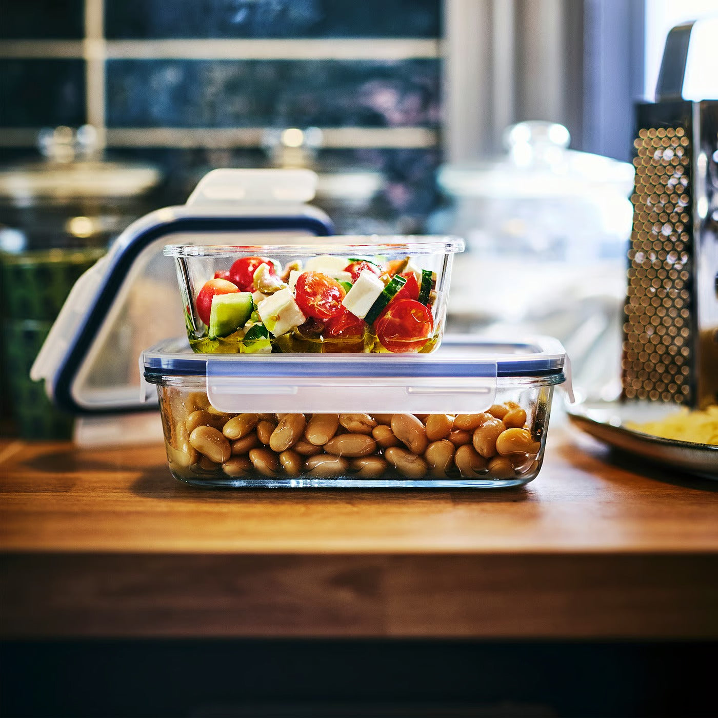 (3 Piece) IKEA 365+ Food container with lid, rectangular/glass, 1.0 l (34 oz)