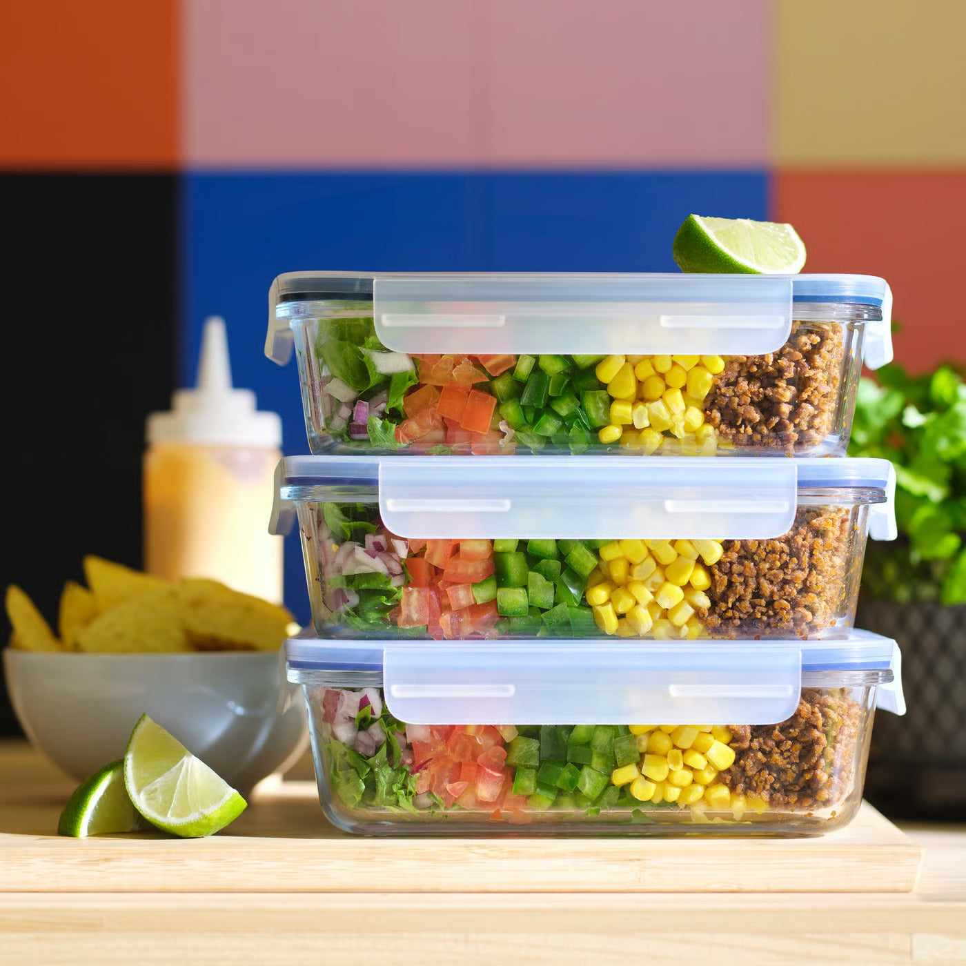 (3 Piece) IKEA 365+ Food container with lid, rectangular/glass, 1.0 l (34 oz)