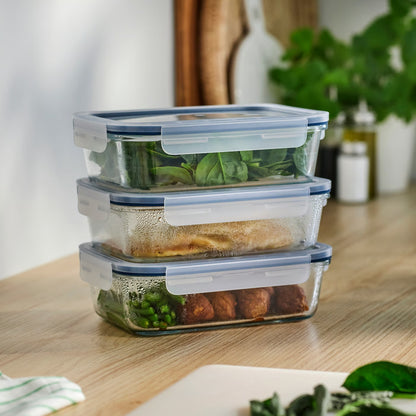 (3 Piece) IKEA 365+ Food container with lid, rectangular/glass, 1.0 l (34 oz)