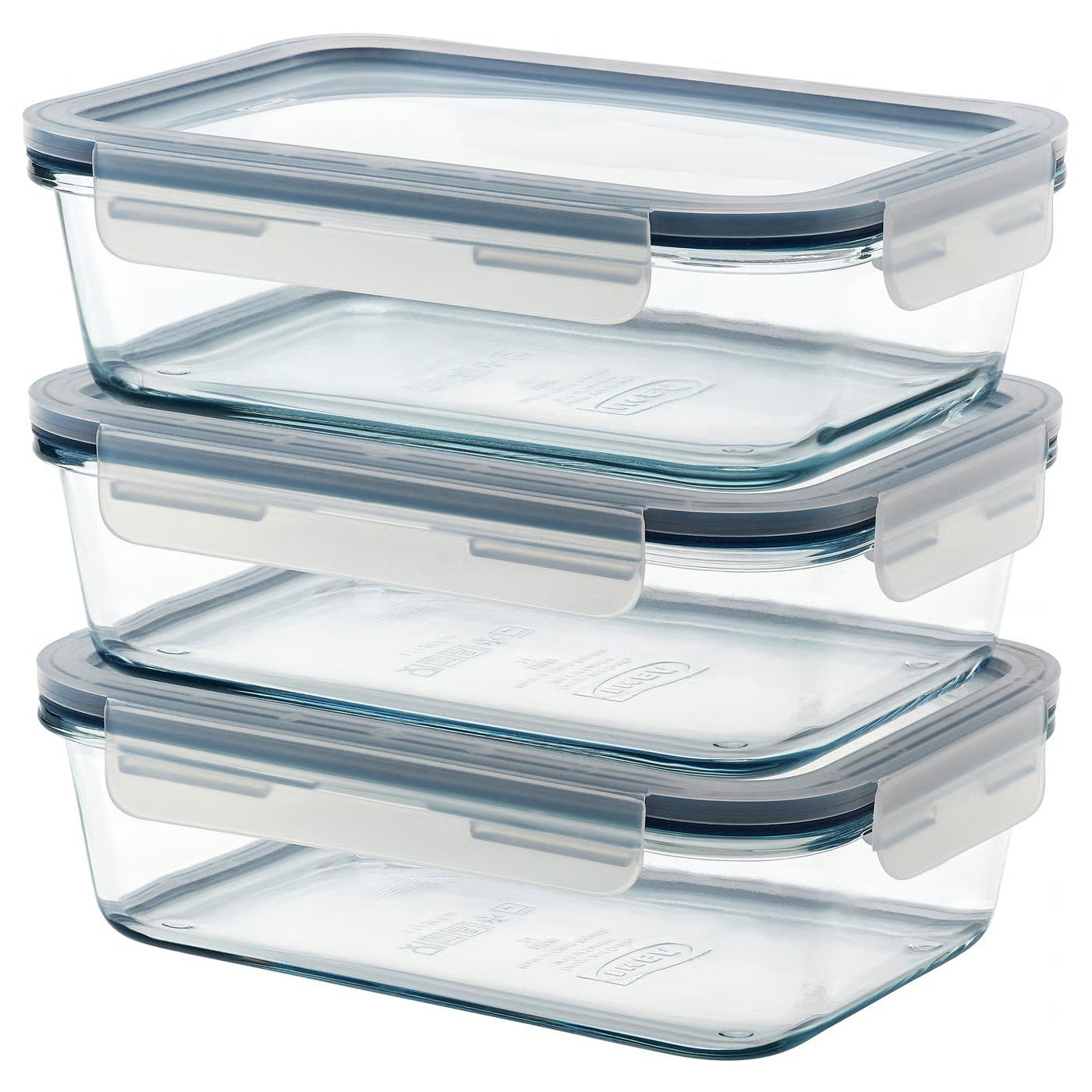 (3 Piece) IKEA 365+ Food container with lid, rectangular/glass, 1.0 l (34 oz)