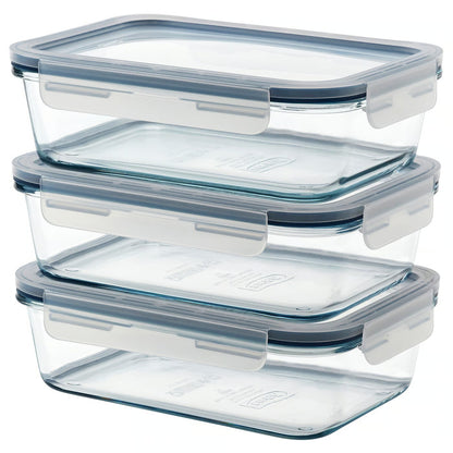(3 Piece) IKEA 365+ Food container with lid, rectangular/glass, 1.0 l (34 oz)