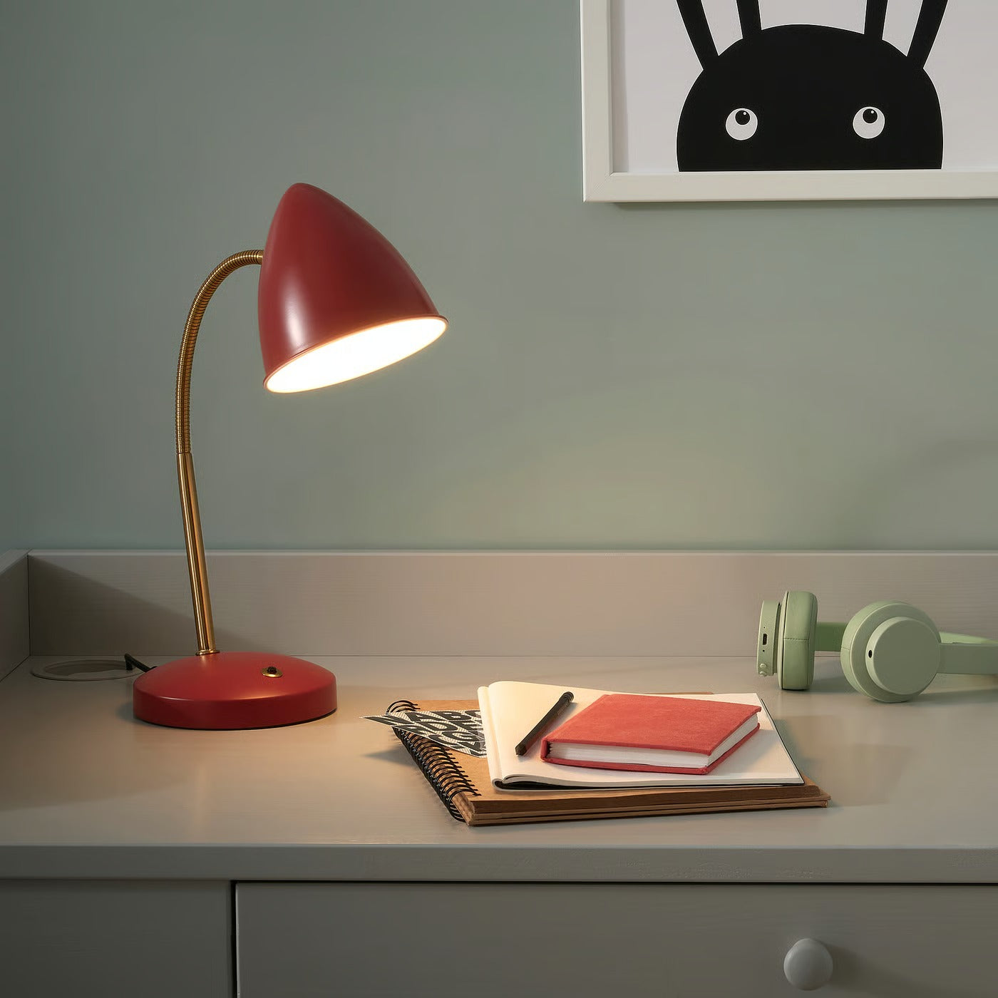 IKEA ISNÅLEN LED work lamp, red/brass color