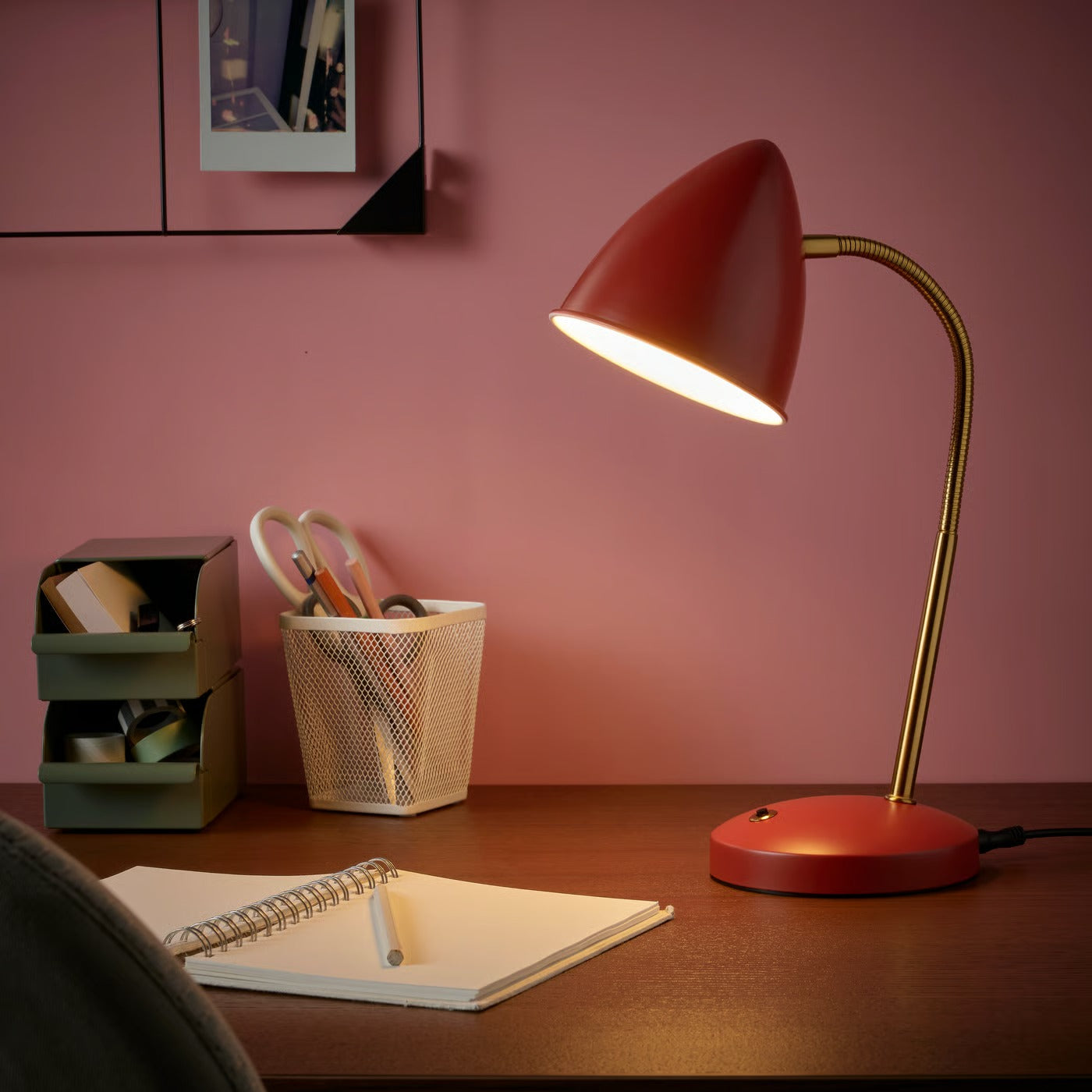 IKEA ISNÅLEN LED work lamp, red/brass color