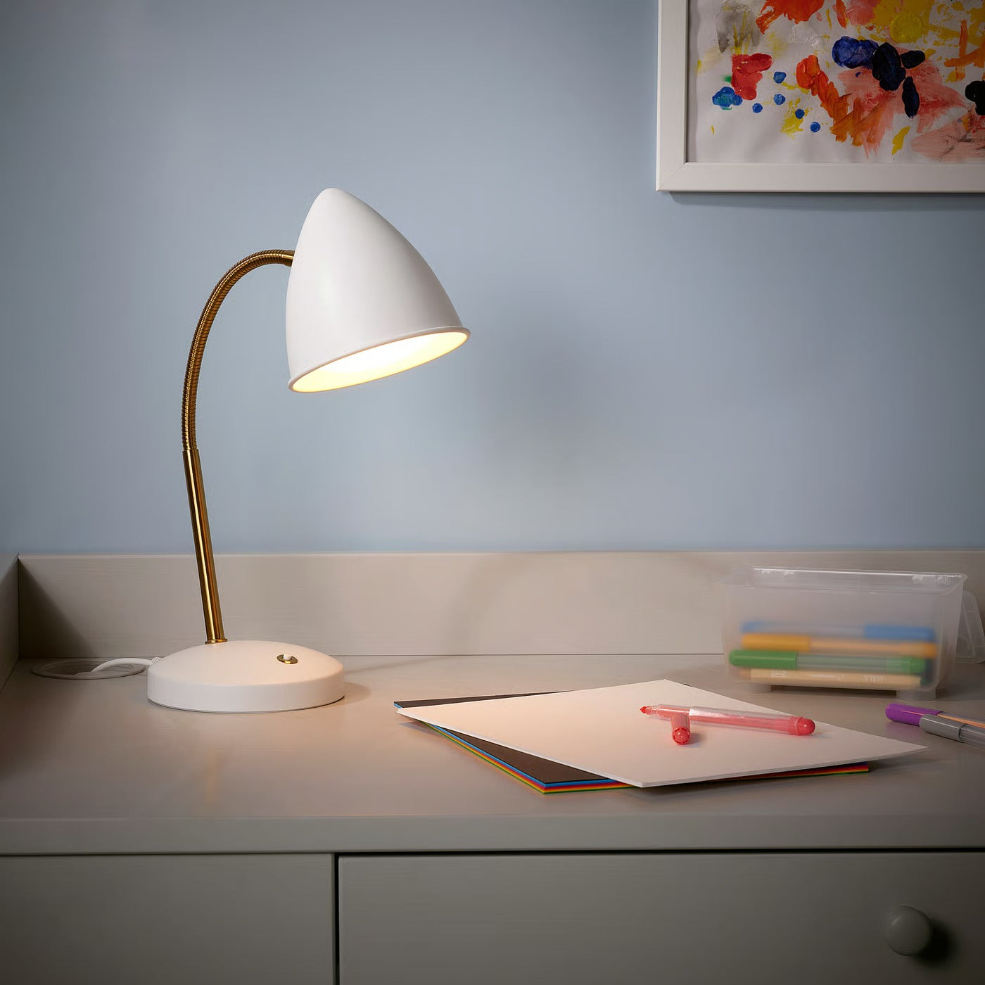 IKEA ISNÅLEN LED work lamp, white/brass color