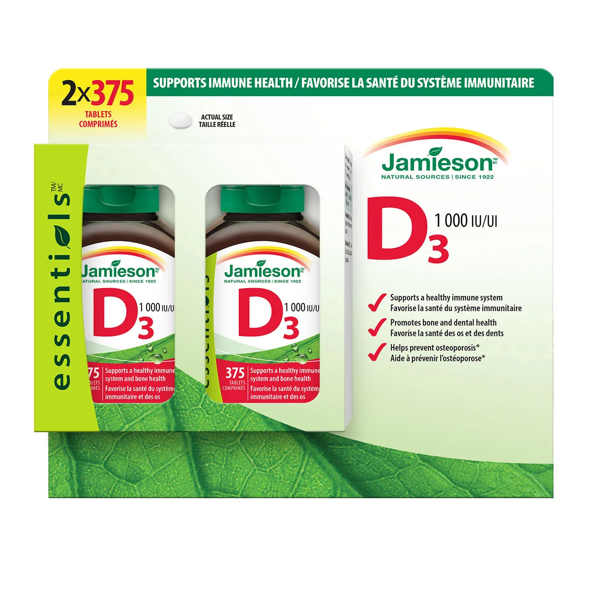 Jamieson Vitamin D3 1000 IU, 2 x 375 Tablets