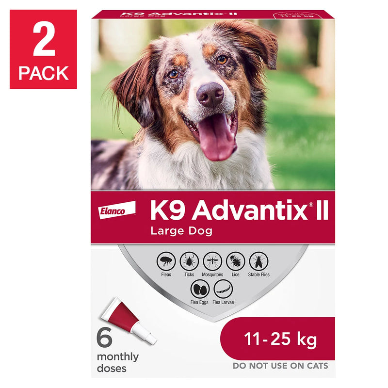 Traitement anti-puces et anti-tiques K9 Advantix II pour chiens, 2 x 6 doses