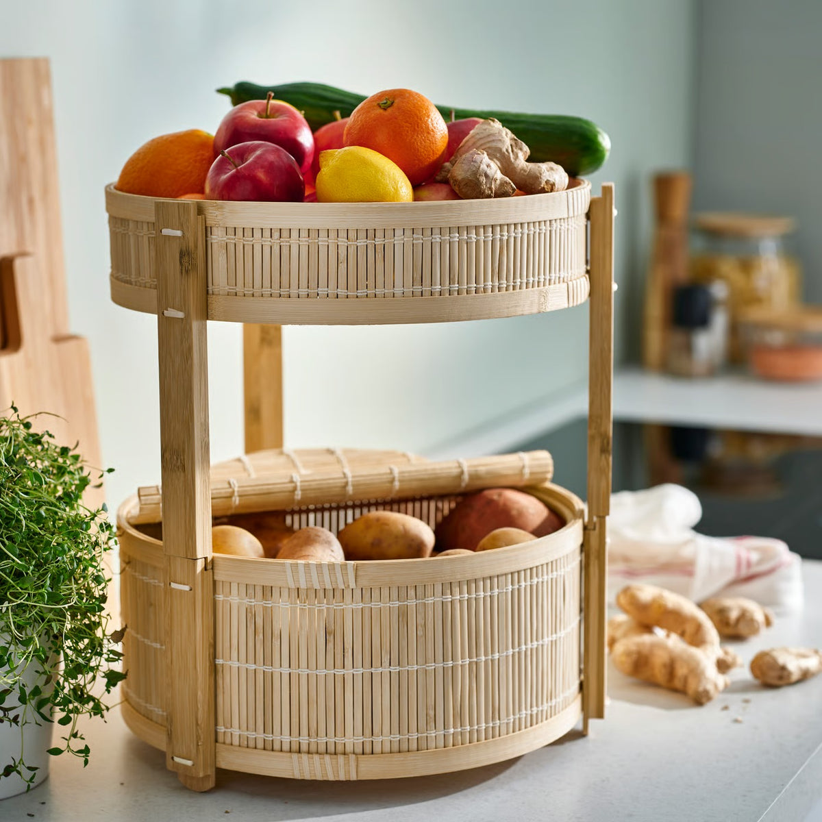 IKEA KANELMOTT Vegetable/fruit basket, set of 2, bamboo