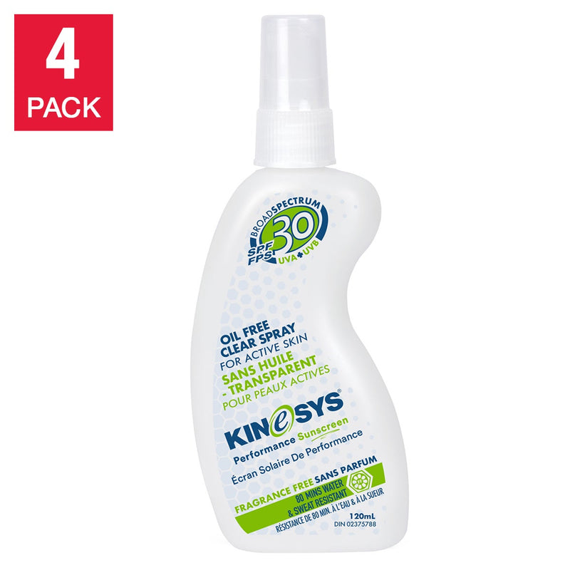 Spray solaire sans parfum KINeSYS FPS 30, 4 x 120 ml