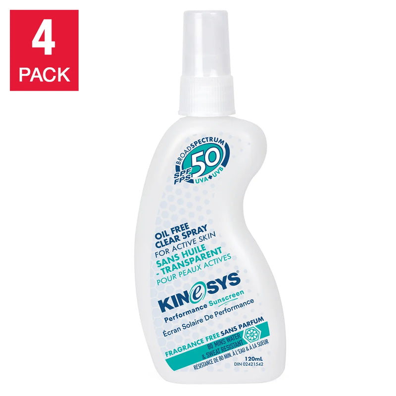 Spray solaire sans parfum KINeSYS FPS 50, 4 x 120 ml