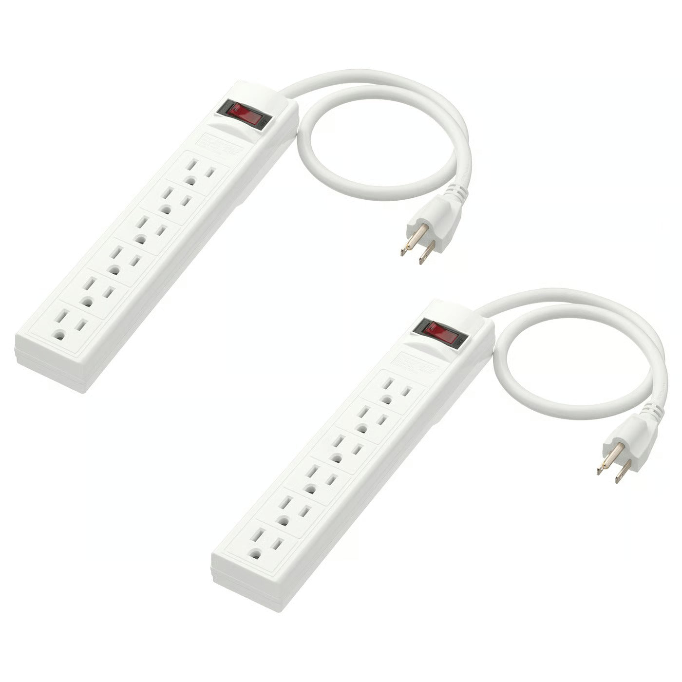 (2 PACK) IKEA KOPPLA 6 outlet power strip with switch, grounded white, 0.5 m (19 ¾ ")