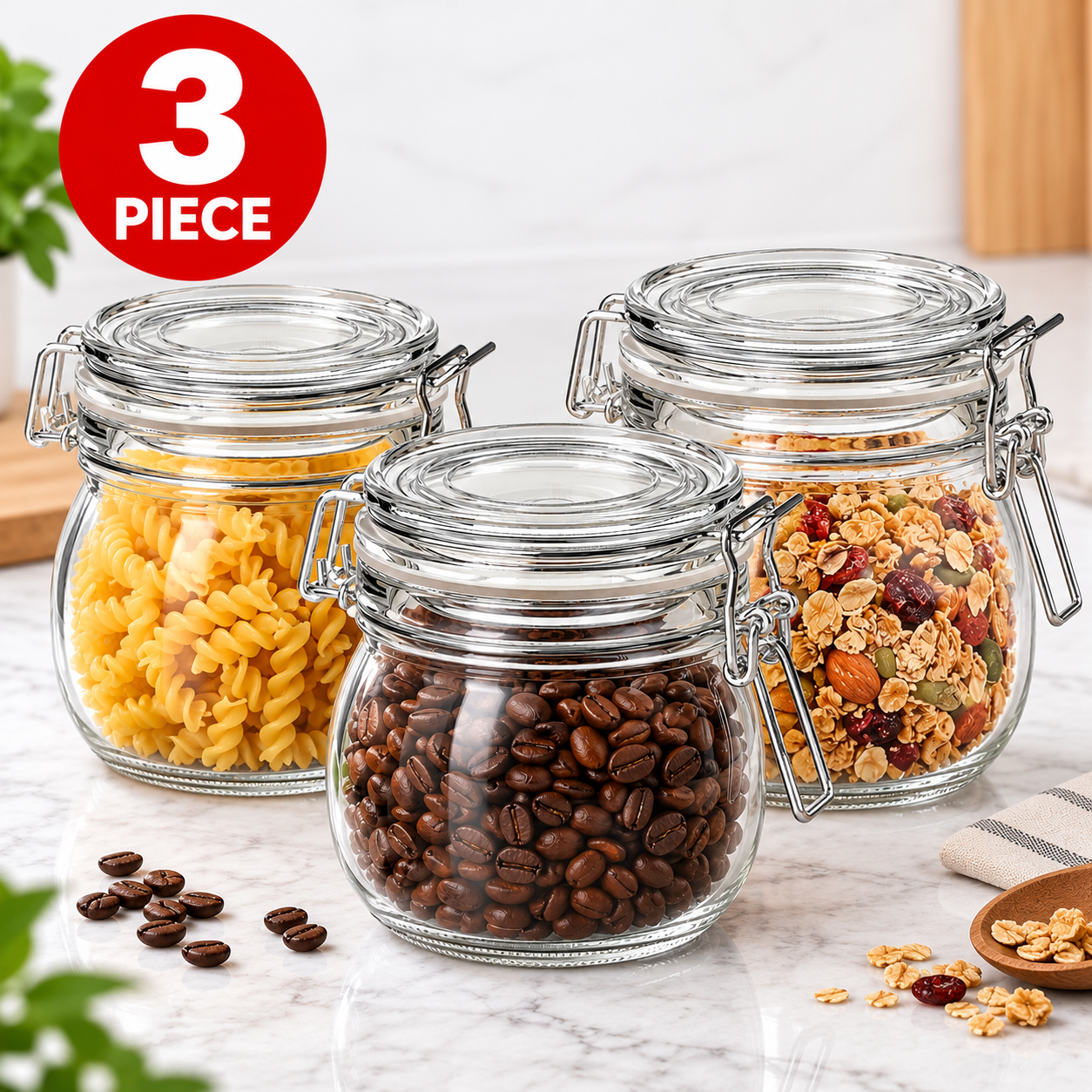 (3 Piece) IKEA KORKEN Jar with lid, clear glass, 0.5 l (17 oz)
